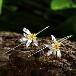 Pendientes Lilya con Forma de Flor, Plata 925, Cristal de Dos Tonos, con Pedrería, para Mujer, Románticos, para Uso Diario - Product Image 4