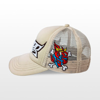 Topi Trucker Bordir Grafiti 100% Katun Fashionable Pria Wanita Beige Tan Jaring Snapback Cap Streetwear Y2K Cross Fishing