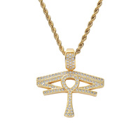 Collier Pendentif Croix Ankh en Strass Doré et Argenté pour Hommes et Femmes, Bijou Statement Hip Hop Iced Out