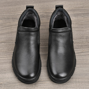 Bottines pour hommes en cuir véritable, bout rond, talon plat, doublure en fourrure, semelle extérieure en caoutchouc, bottes Chelsea isolantes, chaudes pour l'hiver, décontractées - Product Image 2