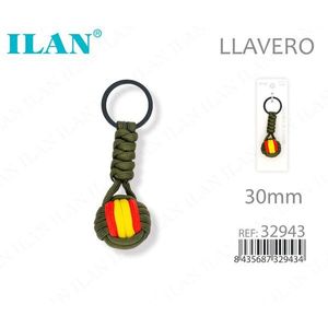 Portachiavi Ilan 30mm Verde Militare con Design della Bandiera Spagnola a Sfera - Product Image 1