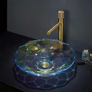 Yuson YS28008 bak cuci kamar mandi, kaca kristal Premium-wastafel meja desainer seni Modern & bejana kaca berwarna mewah - Product Image 3