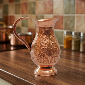 Carafe à eau artisanale en cuivre pur avec motif en relief, poignée en métal écologique, style moderne, bienfaits ayurvédiques pour la santé - Product Image 3