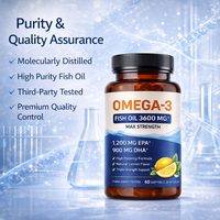 Aceite de Pescado Omega 3 3600mg, Cápsulas Blandas de Máxima Potencia, 1200mg EPA, 900mg DHA, Apoyo para el Corazón y el Cerebro, OEM