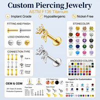 Anting-anting tusuk tulang rawan titanium ASTM F136 dengan batu CZ hitam, desain lengkung datar, warna emas dan perak, grosir perhiasan tindik.