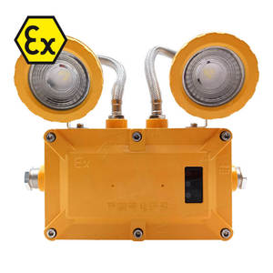 Lumière d'urgence LED antidéflagrante murale en aluminium jaune/gris à double sortie 2 têtes/yeux, série C15 G3/4, pour sorties d'urgence pétrole/charbon - Product Image 1