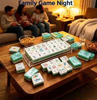 Jeu de tuiles de mahjong style sirène en acrylique bleu menthe avec tuile Joker en coquille de corail, cadeau pour femmes et soirées en famille