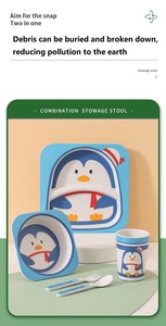 Set de Vajilla Infantil de Animales de Dibujos Animados Plato, Cuenco, Cuchara y Tenedor de Bambú para Bebé para Alimentación Regalo - Product Image 6