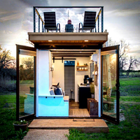 Maison modulaire de luxe en conteneur, profil en bois, maison modulaire portable, cabane de glamping modulaire avec terrasse sur le toit