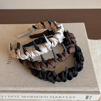 Serre-tête en dentelle OEM, accessoire capillaire en tulle plissé, style petite fragrance, pince à cheveux, serre-tête en tulle maillé à perles pour le dessus de la tête, beige