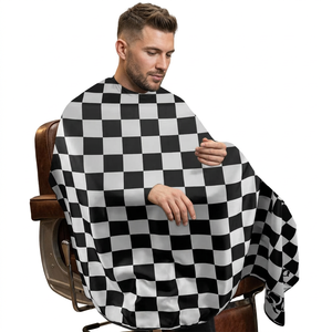 Cape de barbier personnalisée à motif à carreaux noir et blanc, tissu imperméable et résistant aux plis, cape de coiffure professionnelle - Product Image 3