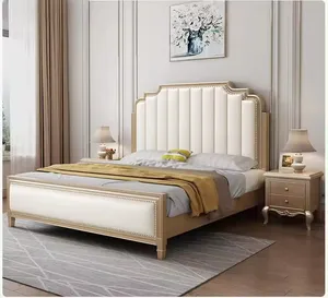 American Solid Wooden Children's Bed with Carving Bedroom Furniture Wooden Bed Queen Size