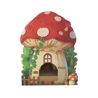Direct usine, Lit pour chat multi-niveaux en forme de champignon, design cartoon, semi-fermé, avec structure d'escalade et griffoir, mobilier pour animaux en carton