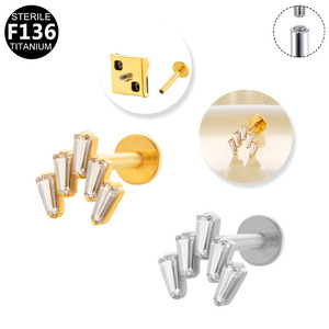Boucles d'oreilles clous en titane G23 avec zircon étoile F136, bijoux de piercing pour lèvres - Product Image 3