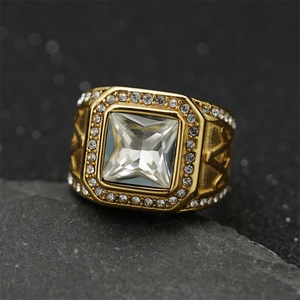 Vintage <b>Titanium</b> Steel <b>Ring</b> Gold Plated rainbow Gemstone <b>Ring</b> Jewelry - Product Image 3