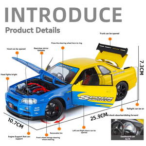 Modelo de Coche de Aleación Fundida a Presión a Escala 1/18, GTR R34, Juguete Coleccionable, Figura de Coche Deportivo Skyline - Product Image 3