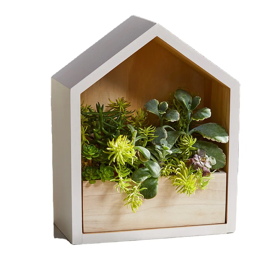Home Decor Shadow Box Wall Planter House Shape Decor Wood Succulent Planter Pot Christmas Herb Box