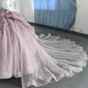 Vestidos de Quinceañera con Bordado Natural Brillante, Encaje Floral, Pedrería, Hombros Descubiertos, Largo hasta el Suelo, Color Caramelo, para Cumpleaños - Product Image 5