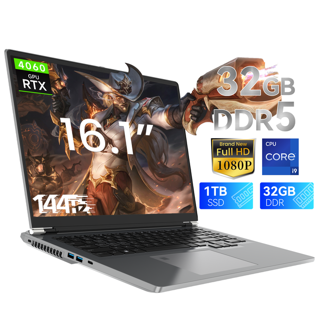 16.1" 16:10 Gaming Laptop Intel I9-13900HK 14-Core RTX4060 8GB GDDR6 SSD 16GB DDR4 144Hz 1920x1200 RGB Backlit English Keyboard