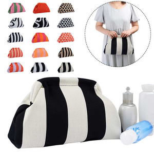 Monederos tejidos de ganchillo para mujer, bolso de playa, bolso de mano de bola de masa hervida, bolso de nube fruncido, bolsas de cosméticos informales Colorblock para mujer - Product Image 1