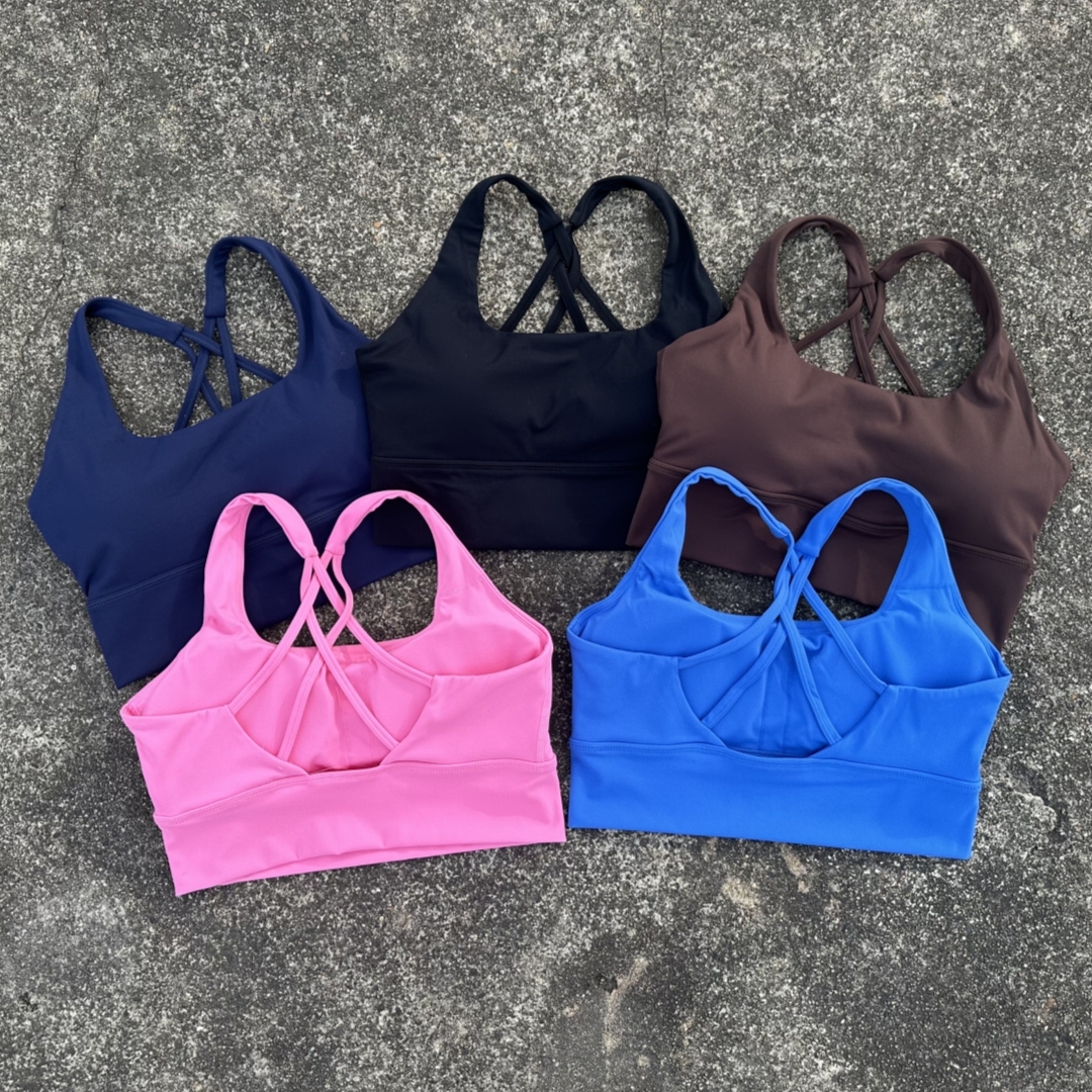 Solid Color Butter Gym Yoga Underwear Women Soft High Strength Tight Top Athletic With Chest Pad Cross Back Fitness Sport Bra