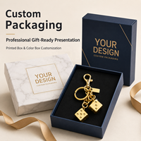 Porte-clés et breloque de sac en forme de dés porte-bonheur tendance, pendentif 3D en alliage plaqué or et argent avec strass, accessoires de voiture pour femmes, vente en gros OEM