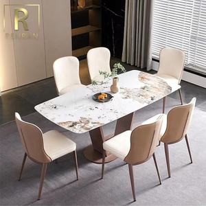 Muebles de comedor de Diseño Popular, mesa de comedor y silla con base de acero moran púrpura, piedra blanca rectangular, de lujo - Product Image 3