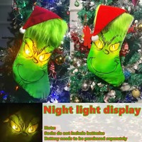 LED ışık up büyüleyici grinchmas elf elf noel tatili dekoratif yeşil aydınlık çorap şeker çanta kolye hediye keseleri