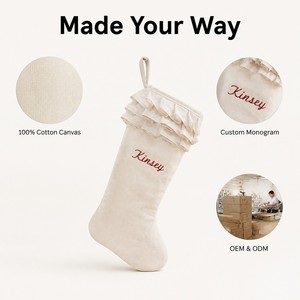 Chaussette <span class=keywords><strong>de</strong></span> Noël en toile vide réutilisable avec monogramme et volants, vente en gros <span class=keywords><strong>de</strong></span> mode - Product Image 1