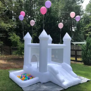 Ngoài trời trong nhà Mini Inflatable đám cưới màu trắng nhà bị trả lại nhảy lâu đài bouncy với hố bóng và trượt cho trẻ em