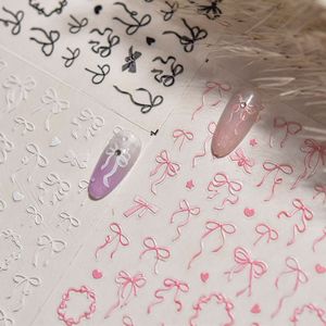 Autocollants 5D pour ongles, nœuds en ruban rose, <span class=keywords><strong>blanc</strong></span> et noir, strass scintillants, guirlande chatoyante, autocollants en forme de cœur pour ongles - Product Image 1