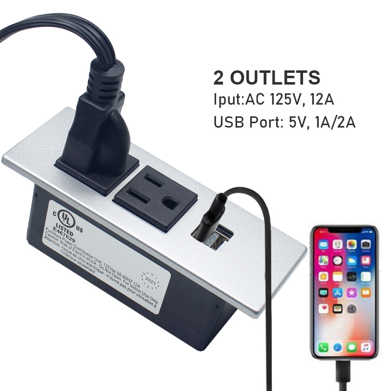 デスクテーブル2つのUSBポートを備えたコンセント埋め込み式電源
