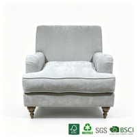 Fauteuil d'appoint en tissu chenille gris clair, design français, fait main, doux et durable, avec pieds en bois massif, pour salon, fauteuil de détente