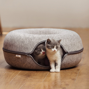 Nido de lana estereoscópico para mascotas, doble túnel para gato, cama con cremallera, donut, estera firme para perro, tienda de juguete - Product Image 6