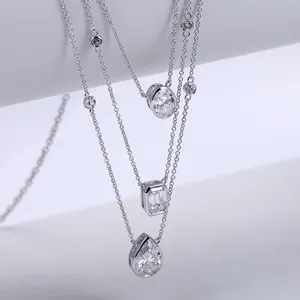 Messi Jewelry MSN-671 3 Layer 14K White Gold Diamond Pendant Charm
