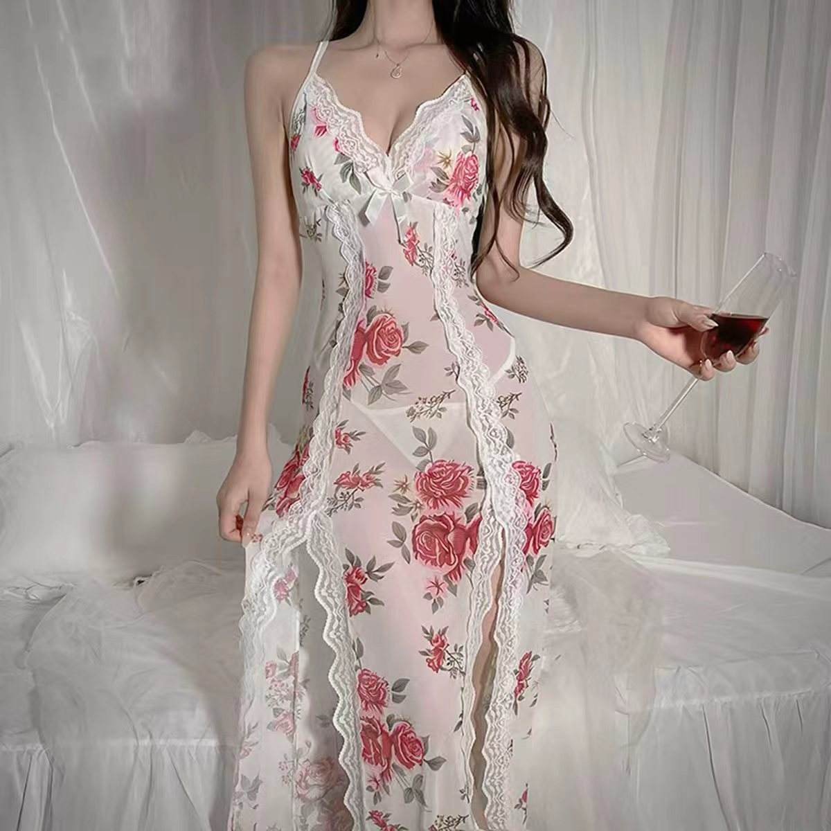 Sheer Nighty Dress Elegant Sexy Women's Sleepwear