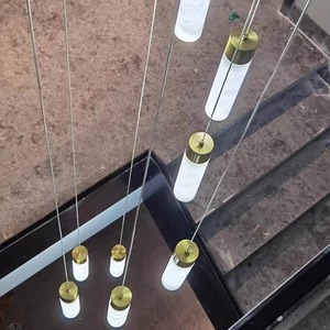 Modern Chinese Style Long Chandelier For Villa Staircase <b>LED</b> <b>Lights</b> Multi Head Copper Pendant <b>Light</b> High Ceiling Loft Duplex - Product Image 2