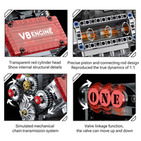 Bloques de Construcción Mecánicos de Motor V8, Modelo de Motor de Coche Multicilíndrico, Juguete de Ensamblaje Listo para Usar, de Plástico, Unisex