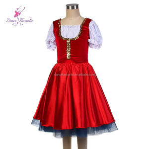 19216 Corsé de terciopelo rojo con falda de satén con capas de tul negro para danza rusa - Product Image 4