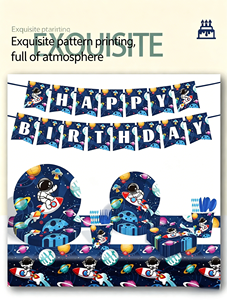 Ensemble de vaisselle jetable sur le thème de l'espace - Fournitures pour fête d'anniversaire d'enfants avec bannière, assiettes, gobelets, pailles et nappe - Product Image 6