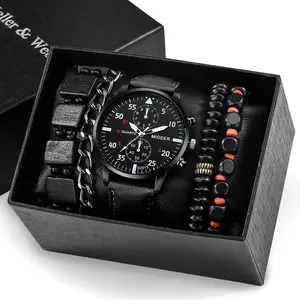 2024 Luxury 5pcs/box Watches Fashion Men's Stone Bracelet Quartz Watches For Men Gift Set With Box