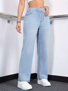 Cintura elastica <span class=keywords><strong>con</strong></span> coulisse a <span class=keywords><strong>vita</strong></span> media <span class=keywords><strong>Jeans</strong></span> stile Casual per <span class=keywords><strong>donna</strong></span> <span class=keywords><strong>pantaloni</strong></span> a gamba dritta <span class=keywords><strong>in</strong></span> tessuto elasticizzato - Product Image 2