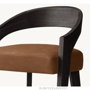 Taburete alto de madera de roble negro elegante de lujo cojín de tela de cuero de <span class=keywords><strong>cacao</strong></span> impermeable para uso doméstico o en Bar - Product Image 5