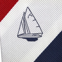 Cravates pour hommes en soie 100% tissée sur mesure, à rayures rouge, blanc et bleu, thème voiliers et marine, pour la vente en gros aux entreprises