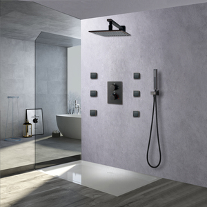 Chất lượng cao 10inch mưa vòi hoa sen đặt phòng tắm Brass vuông hệ thống vòi hoa sen tĩnh nhiệt vòi nước với tin nhắn cơ thể máy bay phản lực - Product Image 5