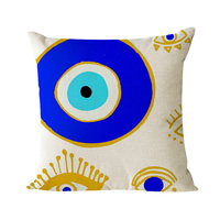 Housse de coussin Evil Eyes en coton et lin bleu imprimé, coussin décoratif turc pour canapé