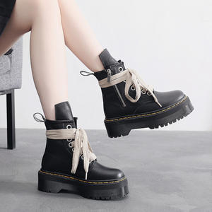 מגפי קרסול 8-חור מגפיים לנשים ולנשים צד zippers lychee pattered אמיתי עור ארוך לשון - Product Image 6