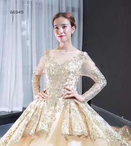 فستان الأميرة برقبة قارب بأكمام طويلة فستان زفاف مثير على شكل حرف v - Product Image 2