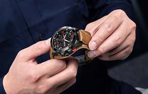 工厂新款MEGIR 2099男士豪华棕色皮革手表石英机芯时钟飞行员男士手表定制标志 - Product Image 6