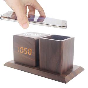 Multifunctional Wooden Pen Holder <strong>Alarm</strong> <strong>Clock</strong> Wireless Charging Simple LED Display Creative Digital Office Gift Electronic - Product Image 4